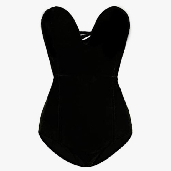Black velvet bodysuit romper onesie sexy strapless corset lace up jumpsuit rave - Picture 5 of 6